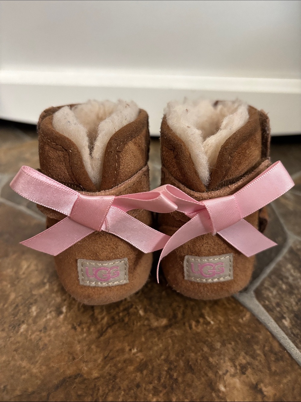 UGG Baby Booties with Pink Ribbon Bows